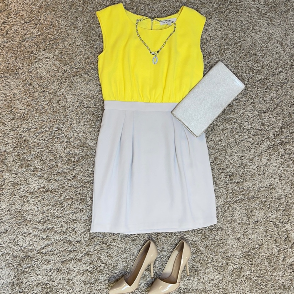LOFT Color Block Dress Yellow/ Tan Size 2